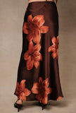 Brown Floral Satin Skirt