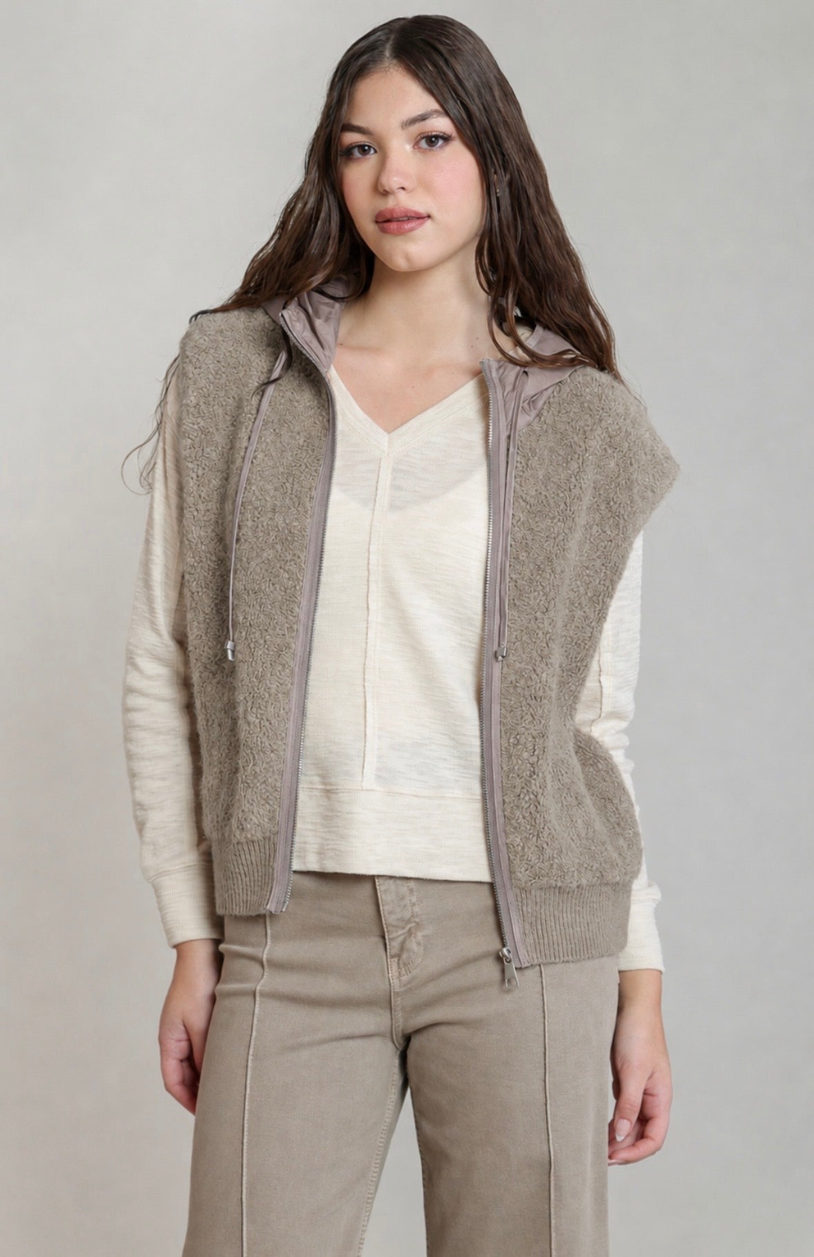 Grey Sherpa Hooded Vest