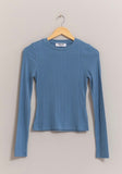 Blue Brushed Ribbed Top