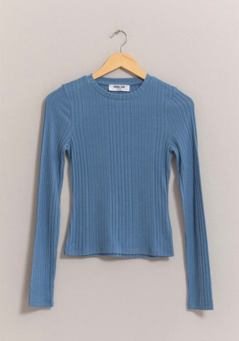 Blue Brushed Ribbed Top