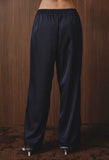 Navy Satin & Lace Wide Leg Pants