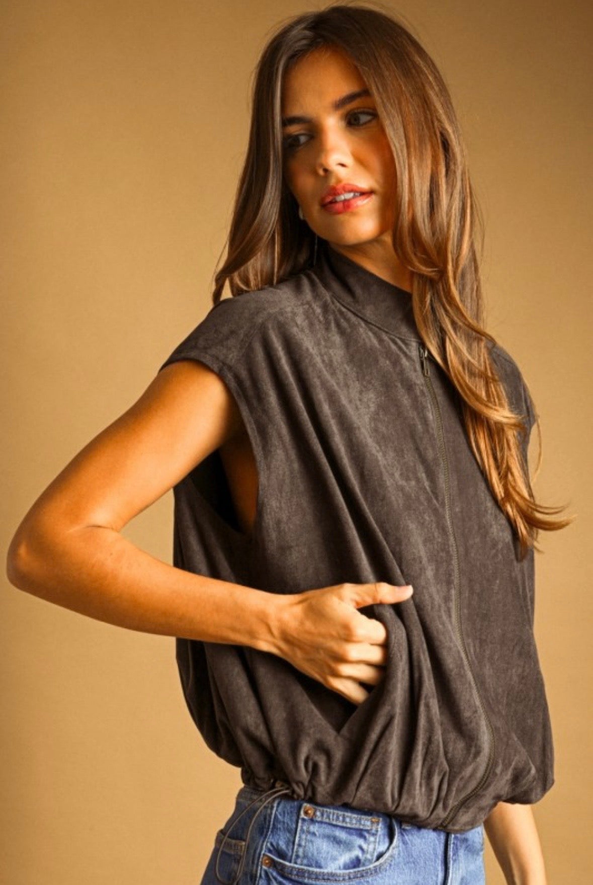 Charcoal Suede Bubble Vest