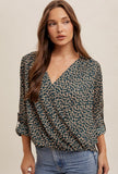Teal Print Crossover Top