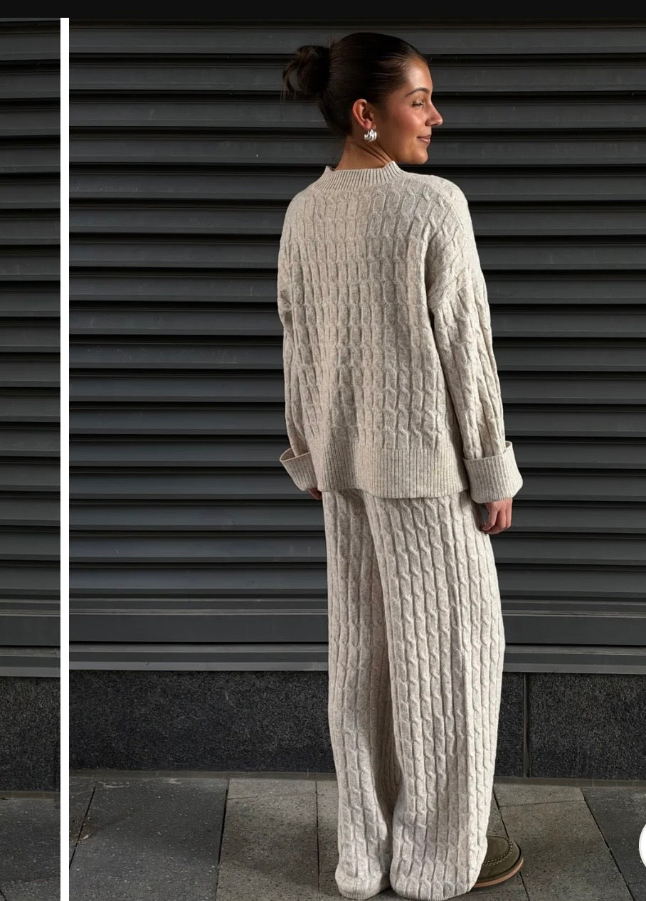 Beige Cable Knit Sweater