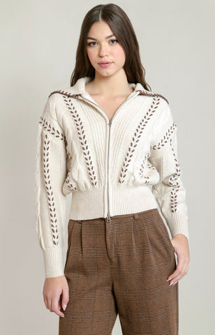 Oatmeal Knit Bomber Sweater