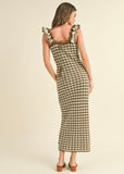 Olive Check Crochet Maxi Dress