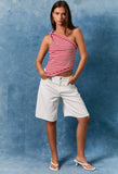 Red Stripe One Shoulder Top