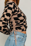 Camel Check Drawstring Sweater