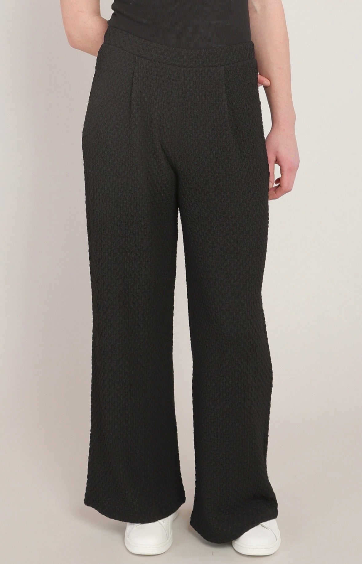 Black Textured Wide Leg Pants