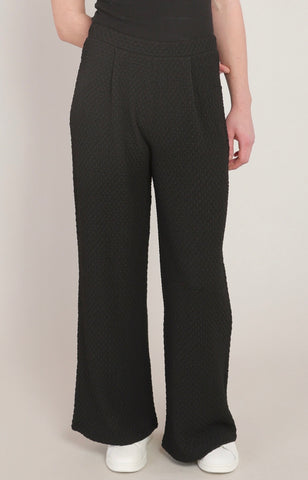 Black Textured Wide Leg Pants