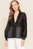 Black Fringe Glitter Button Down