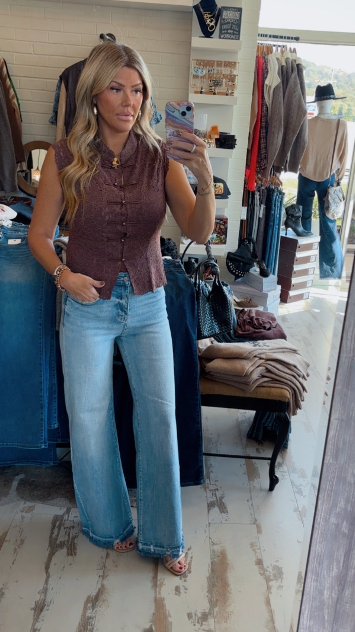 Brown Lace Mandarin Top