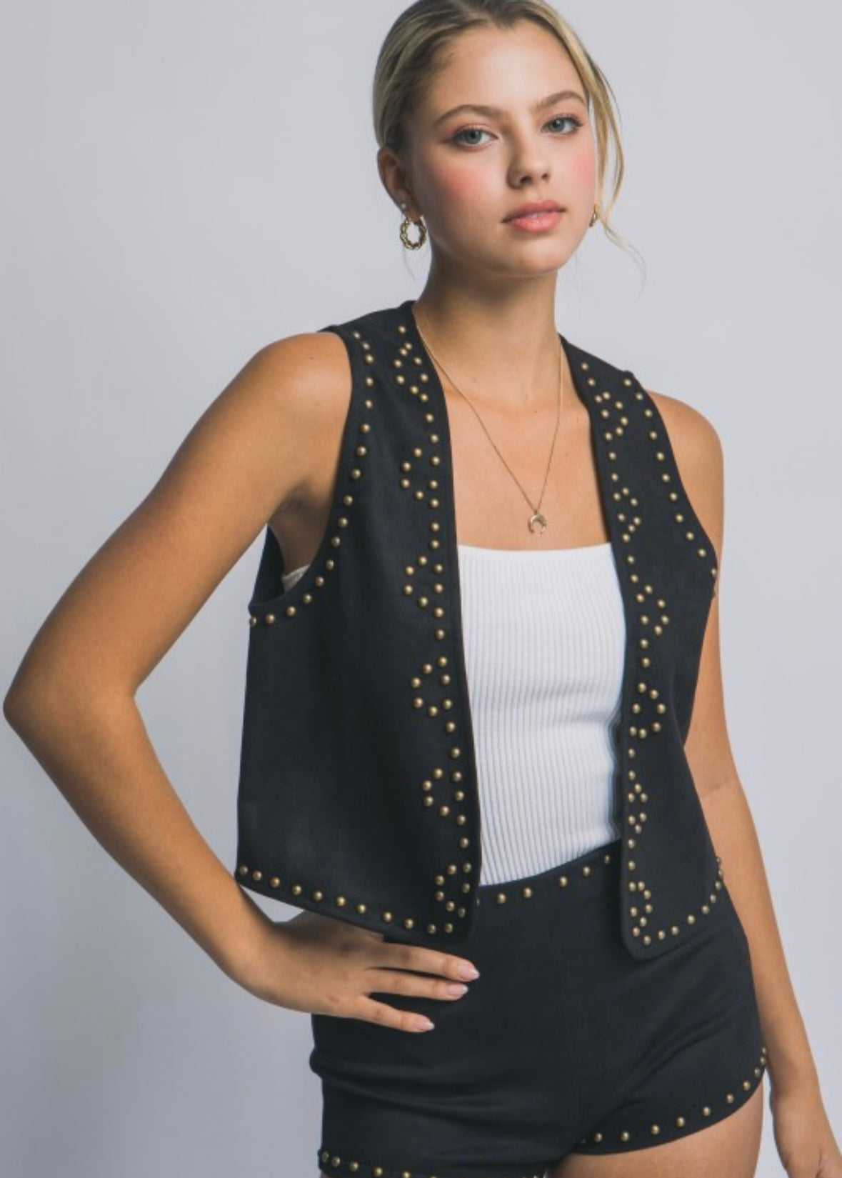 Black Suede Studded Vest