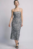 Black Zebra Rushed Midi Dress