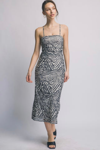 Black Zebra Rushed Midi Dress