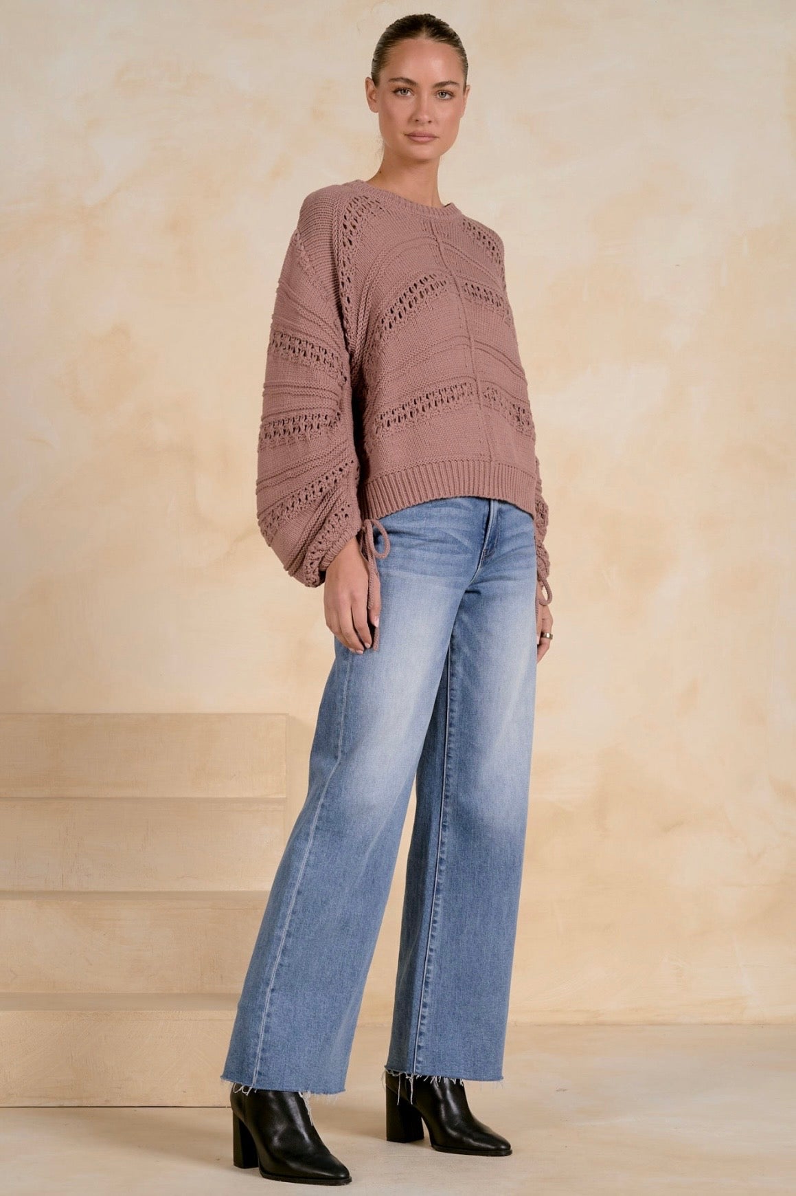 Mauve Tie Sleeve Sweater