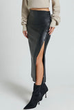 Black Vegan Leather Midi Skirt
