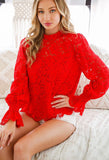 Red Lace Ruffle Sleeve Top