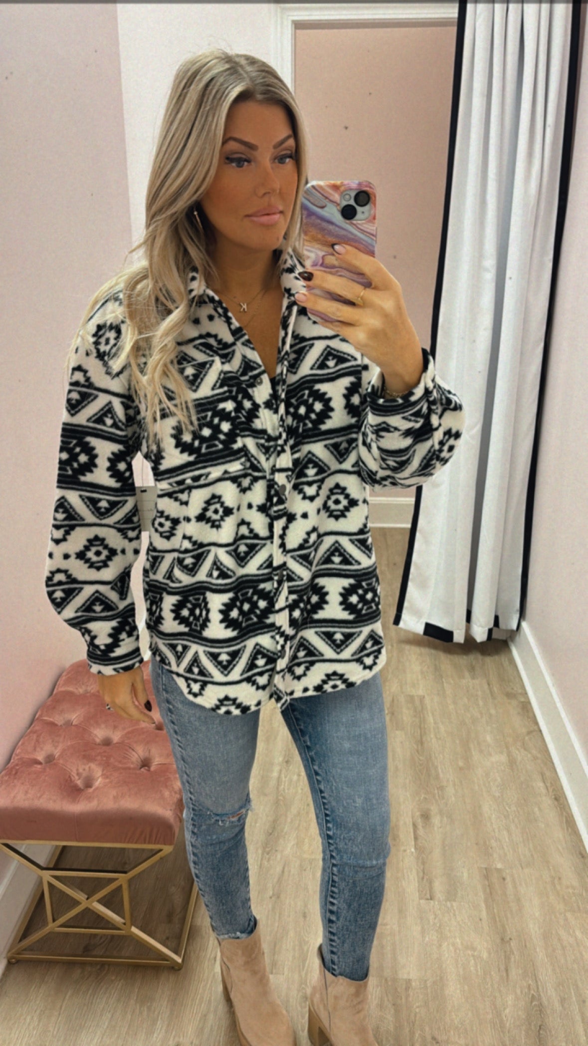 Black Aztec Fleece Shacket