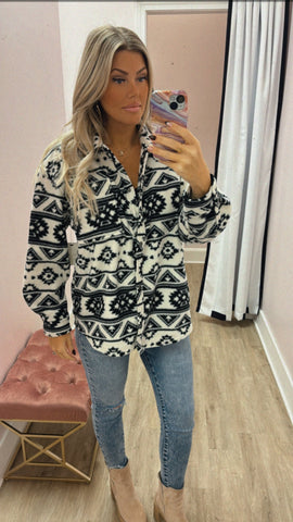 Black Aztec Fleece Shacket