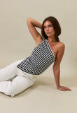Navy Stripe One Shoulder Top