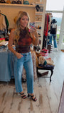 Brown Floral Mesh Top