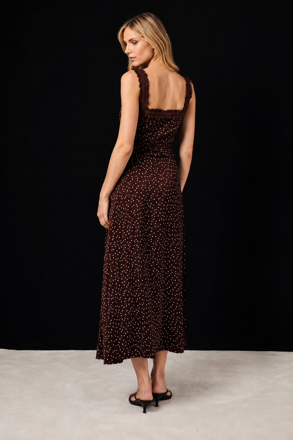 Brown Polka Dot Maxi Dress