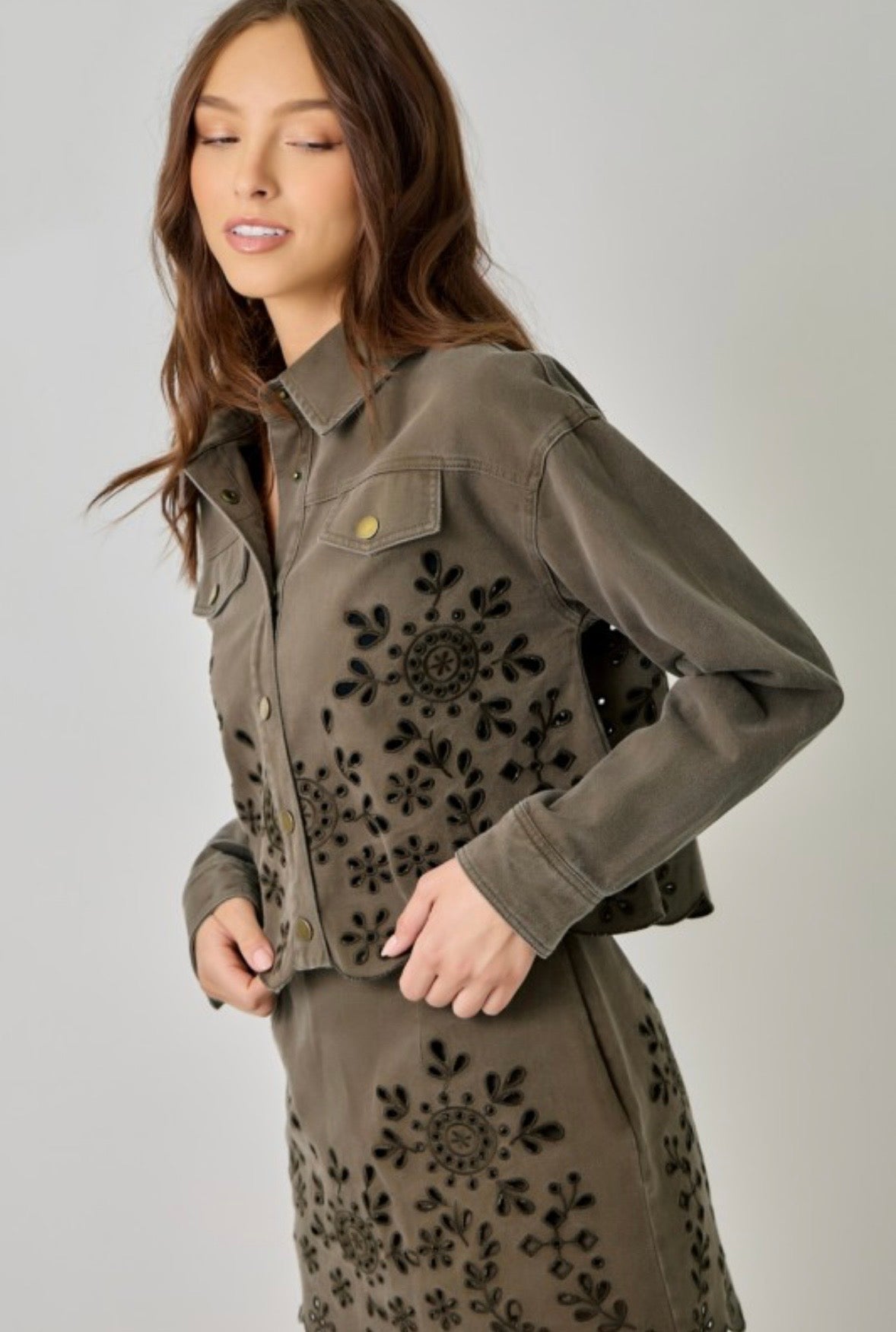 Chocolate Eyelet Denim Jacket