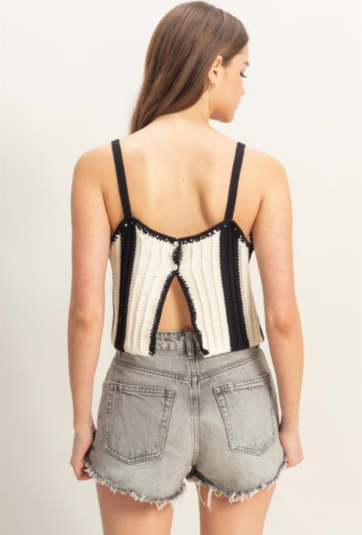Black Stripe Crop Knit Tank