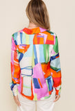 Multicolor Print Satin Button Down