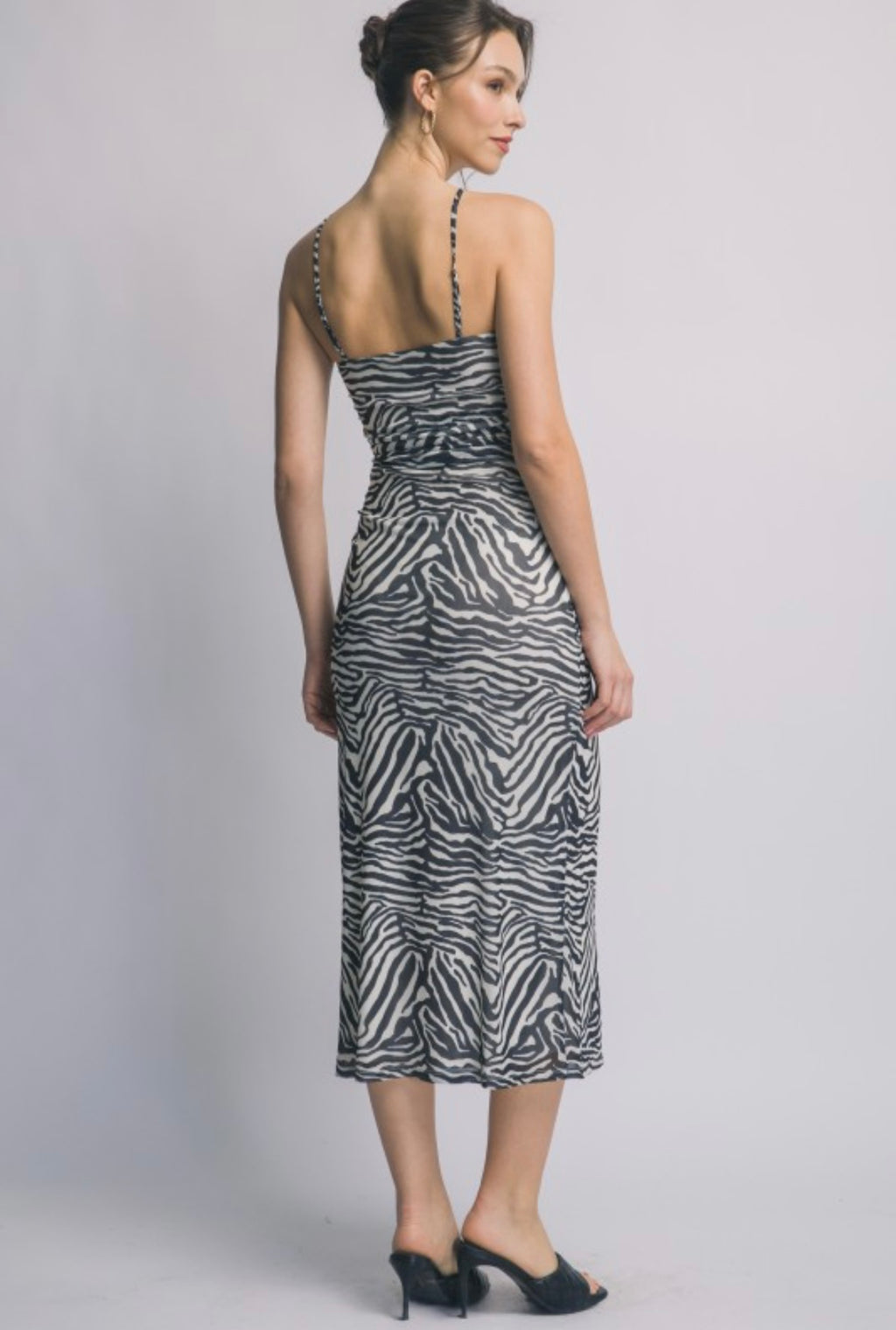 Black Zebra Rushed Midi Dress