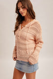 Pink Hooded Crochet Sweater