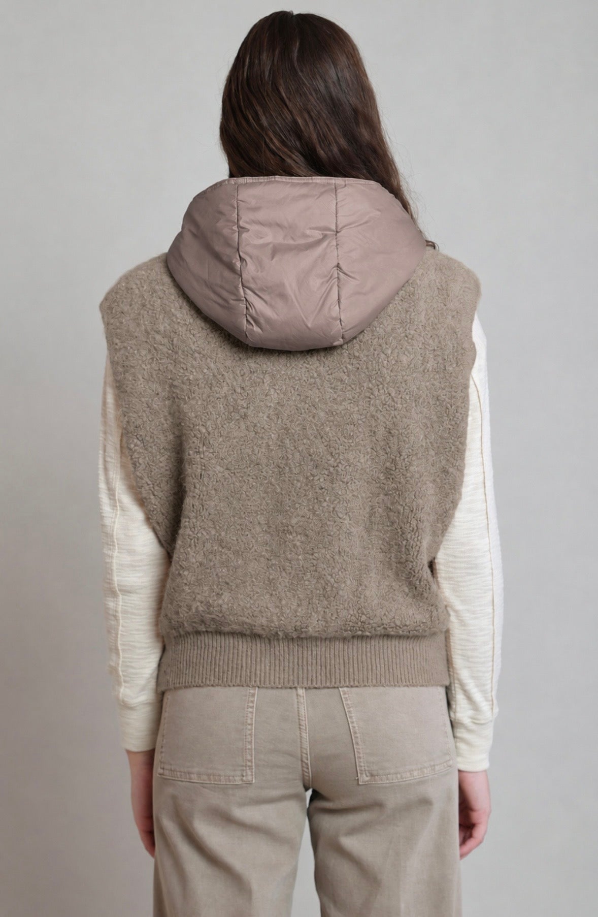 Grey Sherpa Hooded Vest