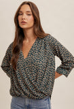 Teal Print Crossover Top