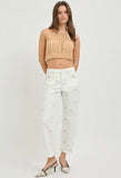 Cream Floral Barrel Jeans
