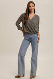 Teal Print Crossover Top