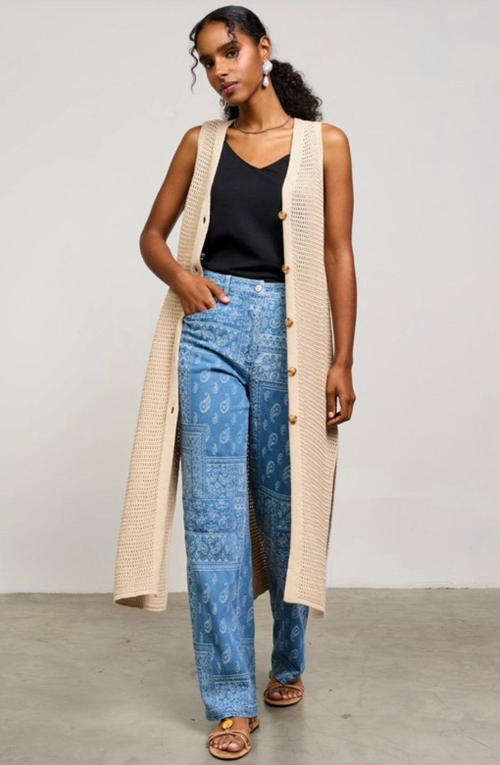 Cream Crochet Duster Vest