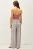 Blue Mixed Print Wide Leg Pants