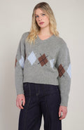 Grey Argyle Cropped Sweater