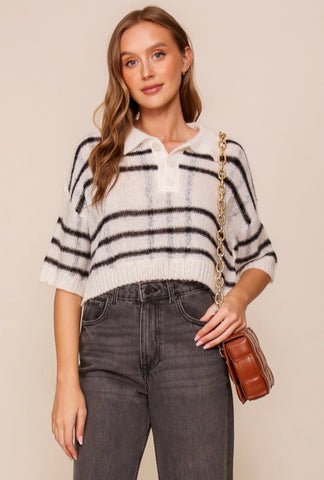Black Stripe Cropped Sweater