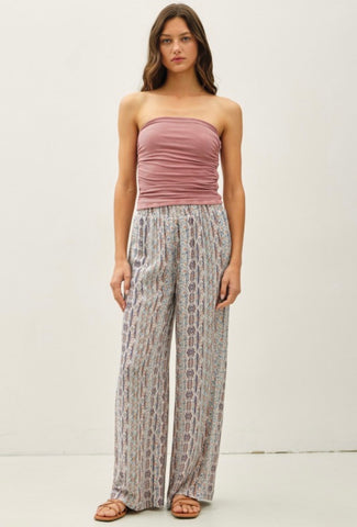 Blue Mixed Print Wide Leg Pants
