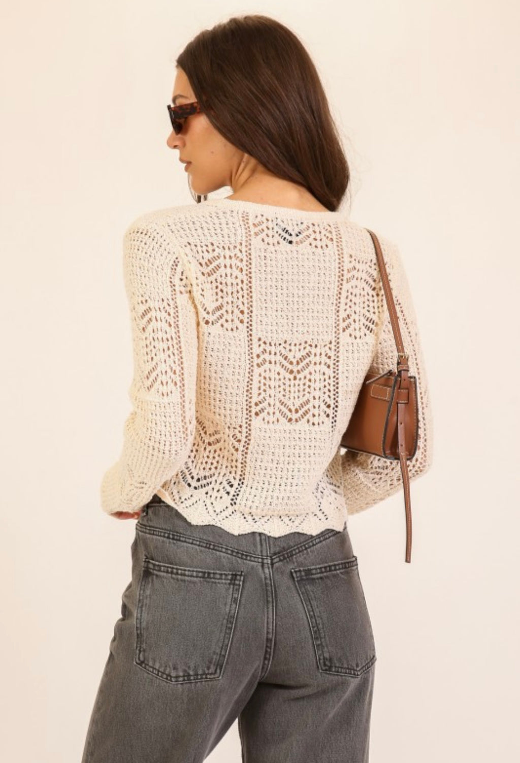 Cream Crochet Tie Cardigan