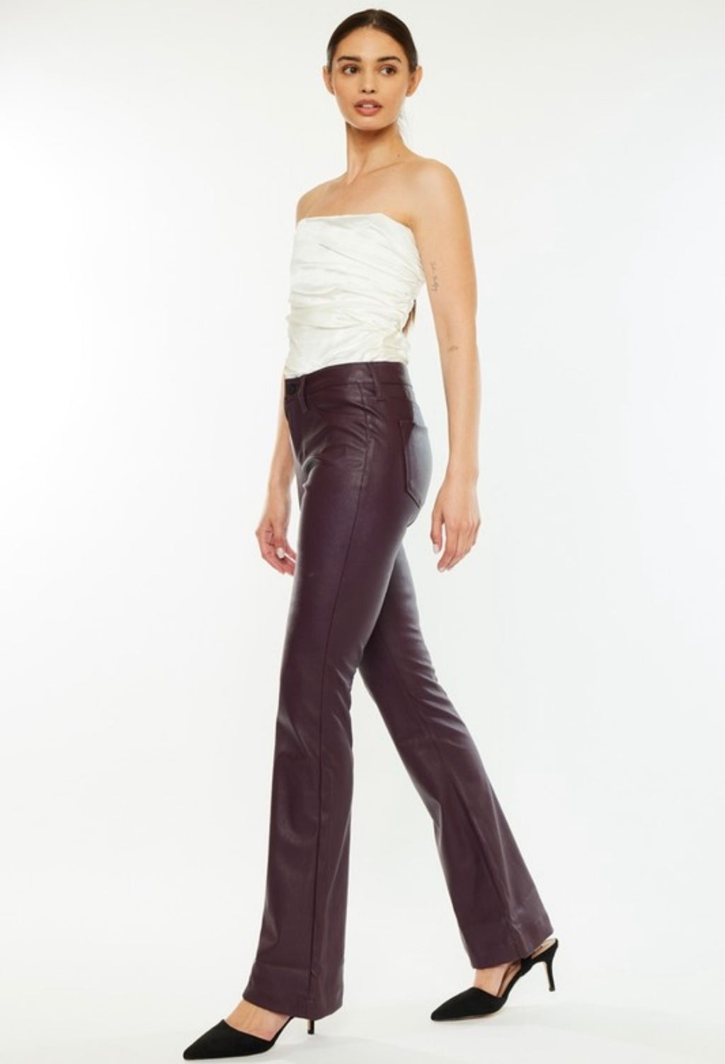Wine Vegan Leather Flare Pants