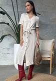 Cream Linen Belted Shirt Dress