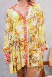 Gold Floral Shirt Dress