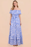 Blue Zebra Off The Shoulder Dress
