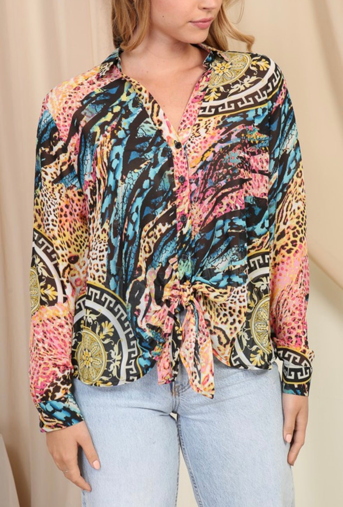 Multicolor Print Button Down