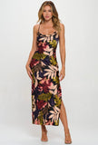 Navy Floral Satin Drawstring Dress