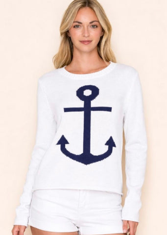 White Anchor Sweater