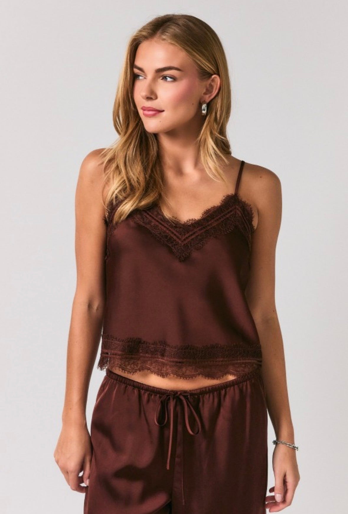 Brown Satin & Lace Cami